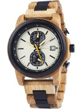 Men's Beige Analog Quartz Ultra-Light Luminous Chronograph Casual Wooden Watch